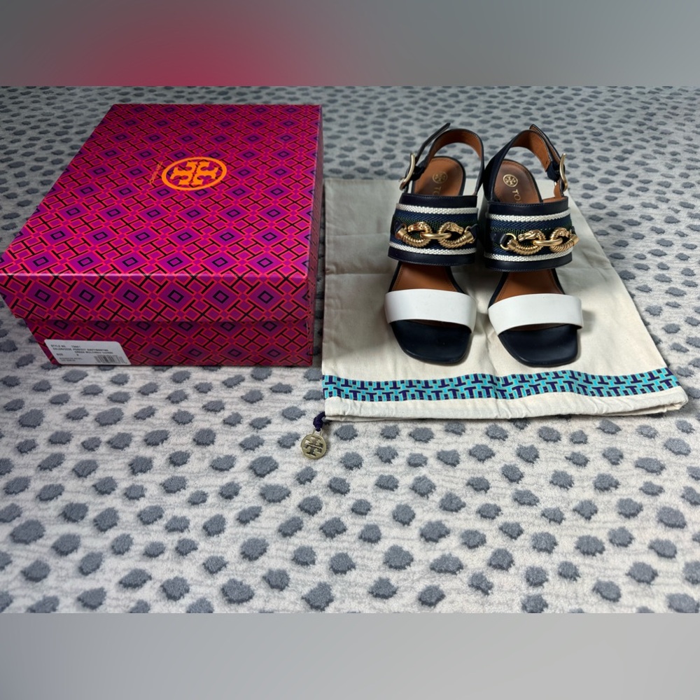 Tory Burch Navy/Banyan Green Sandals
